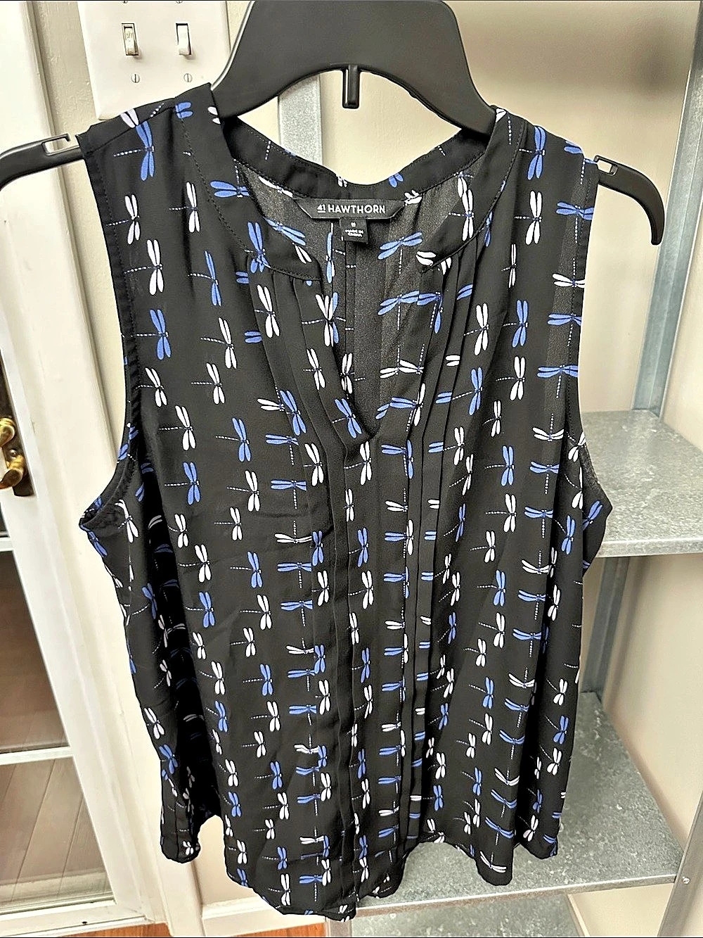 Printed Sleeveless Blouse in Black & Blue Size M